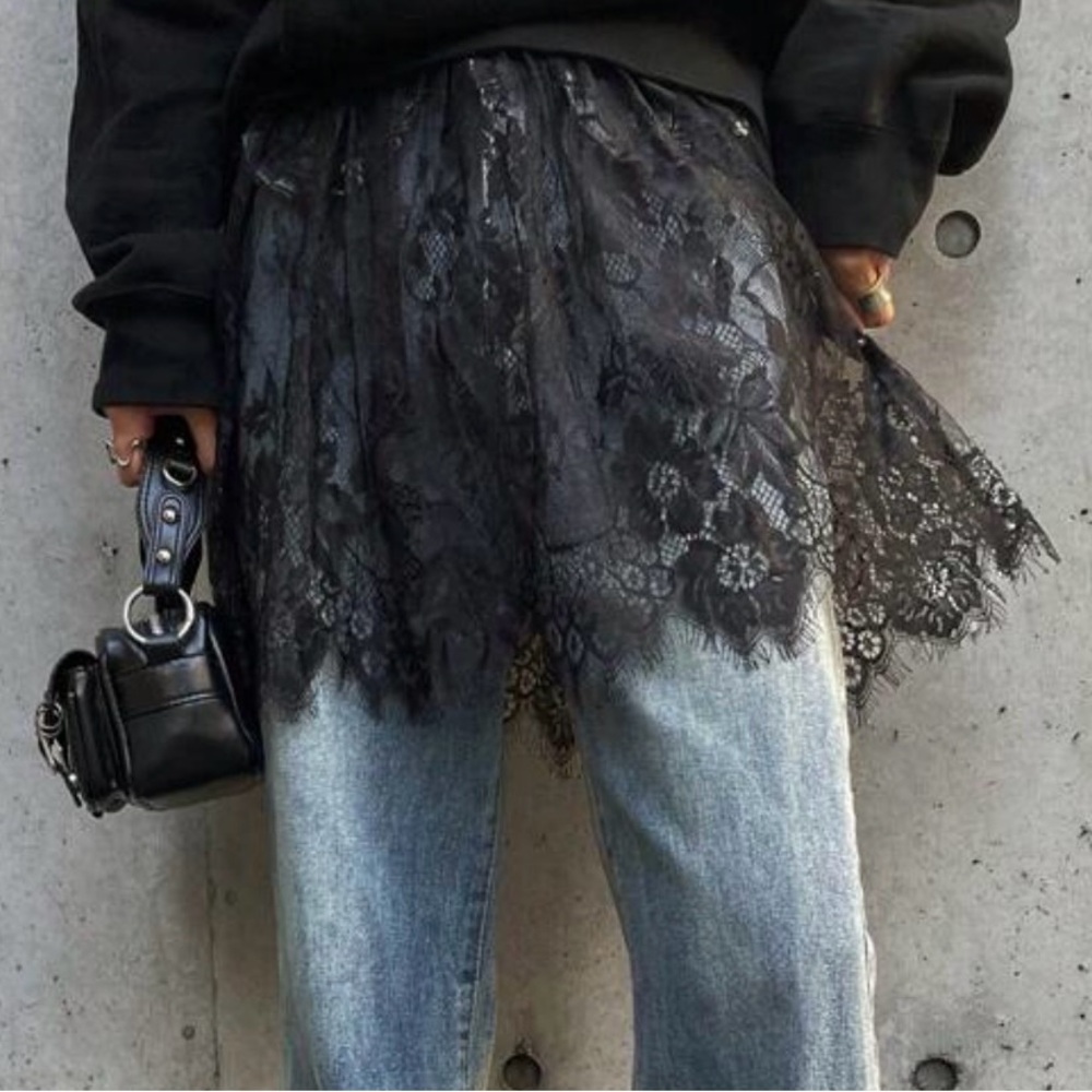 Black Lace Sheer Mini Layering Skirt